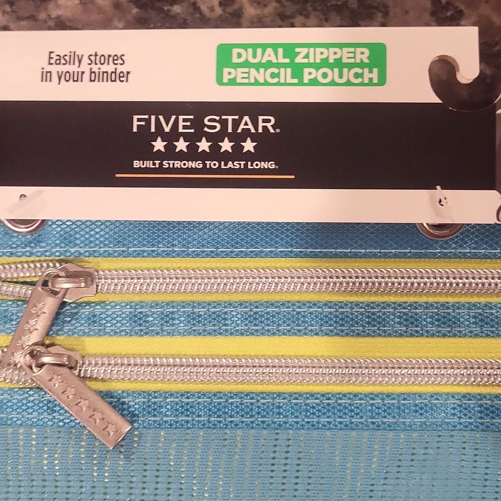 Five Star Aqua and Lime Pencil Pouchnew With Tags